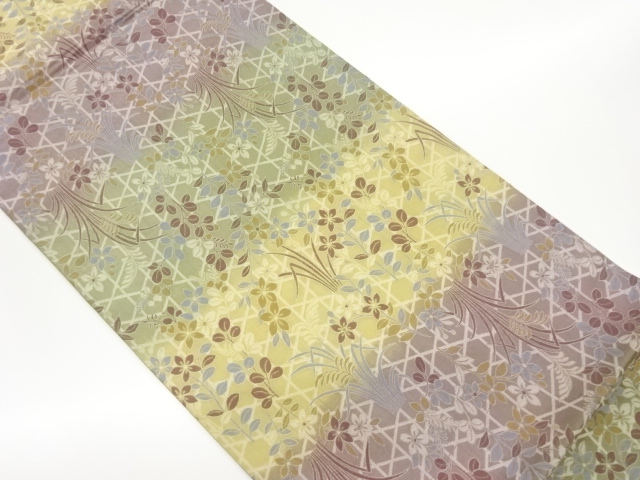 JAPANESE FUKURO OBI / PLANT DYES / WOVEN AUTUMN FLOWERS